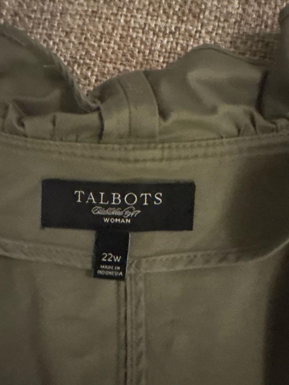 Talbots Olive Green Ruffle Open-Front Utility Jacket - Picture 3 of 6